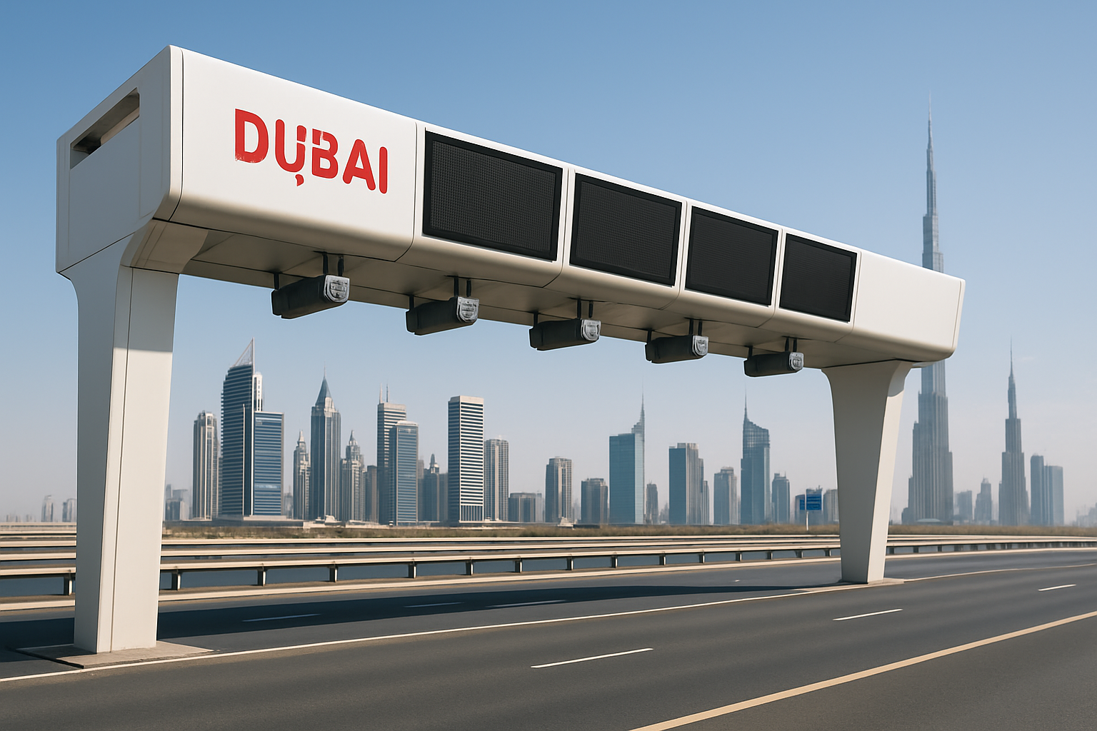 Modern electronic toll gate on a Dubai highway