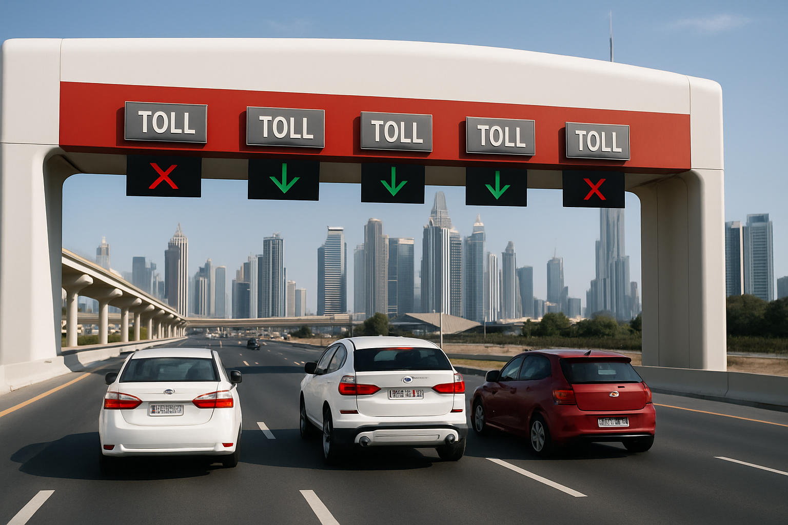 Vehicles passing through a toll road in Dubai